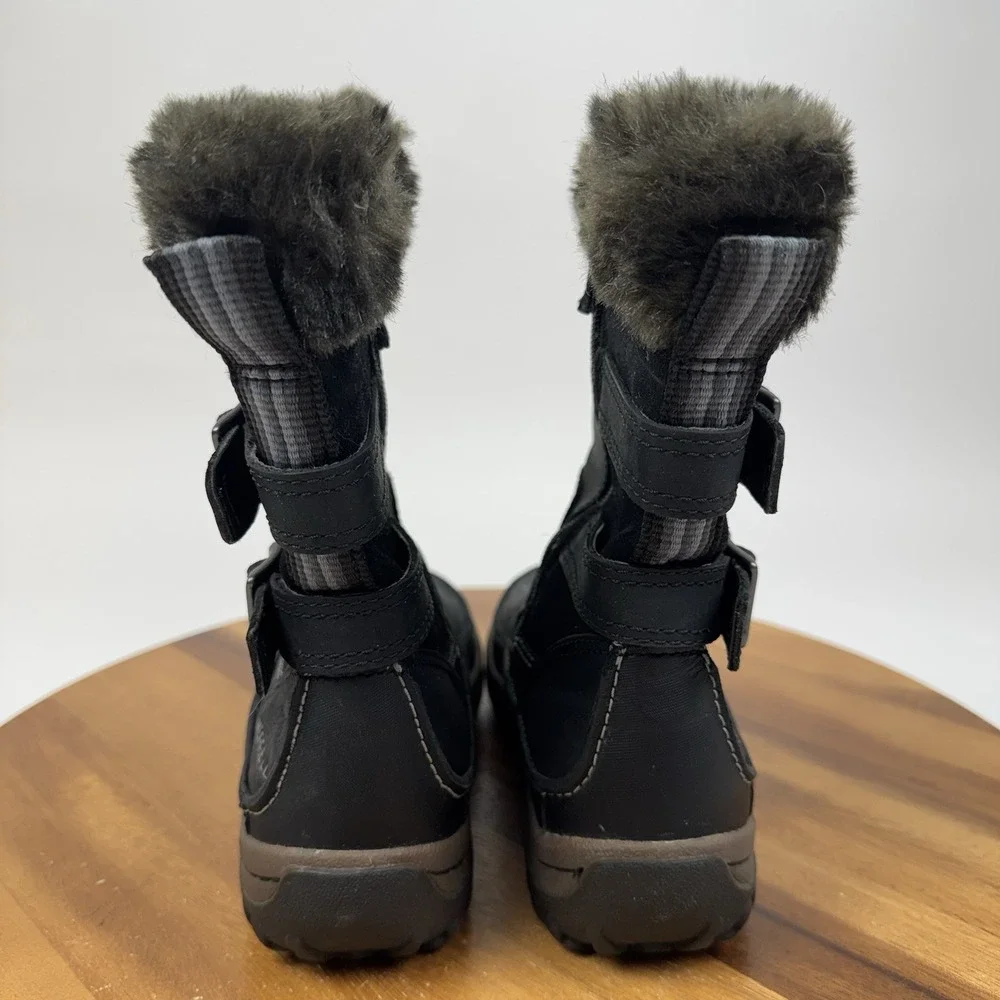 Womens Merrell Decora Chant Black Leather Mid Waterproof Faux Fur Boots Size 6 M